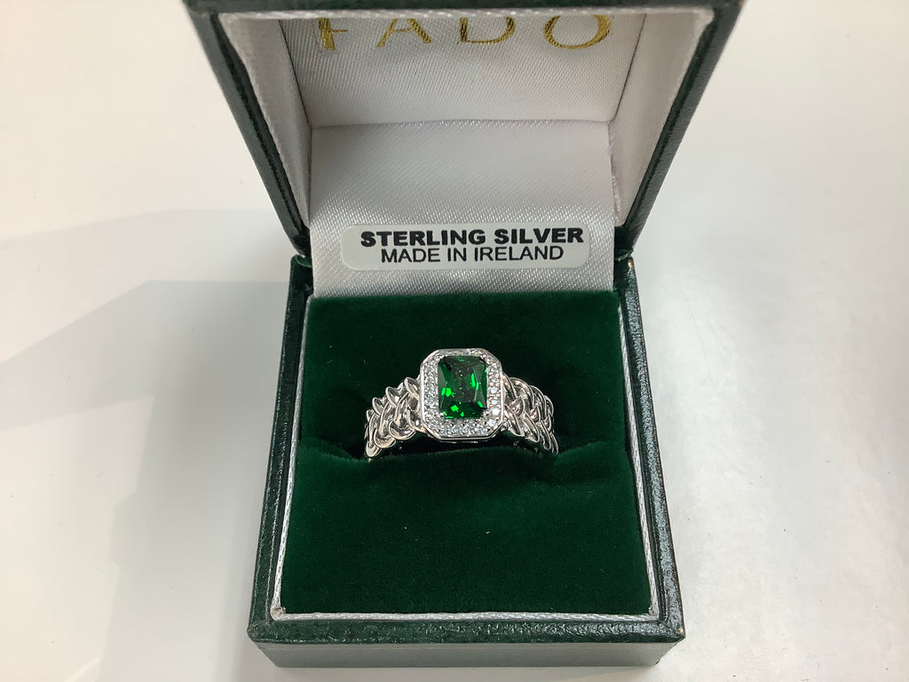 Sheelin Silver Ring Emerald Cut Center Pave CZ R5022-S