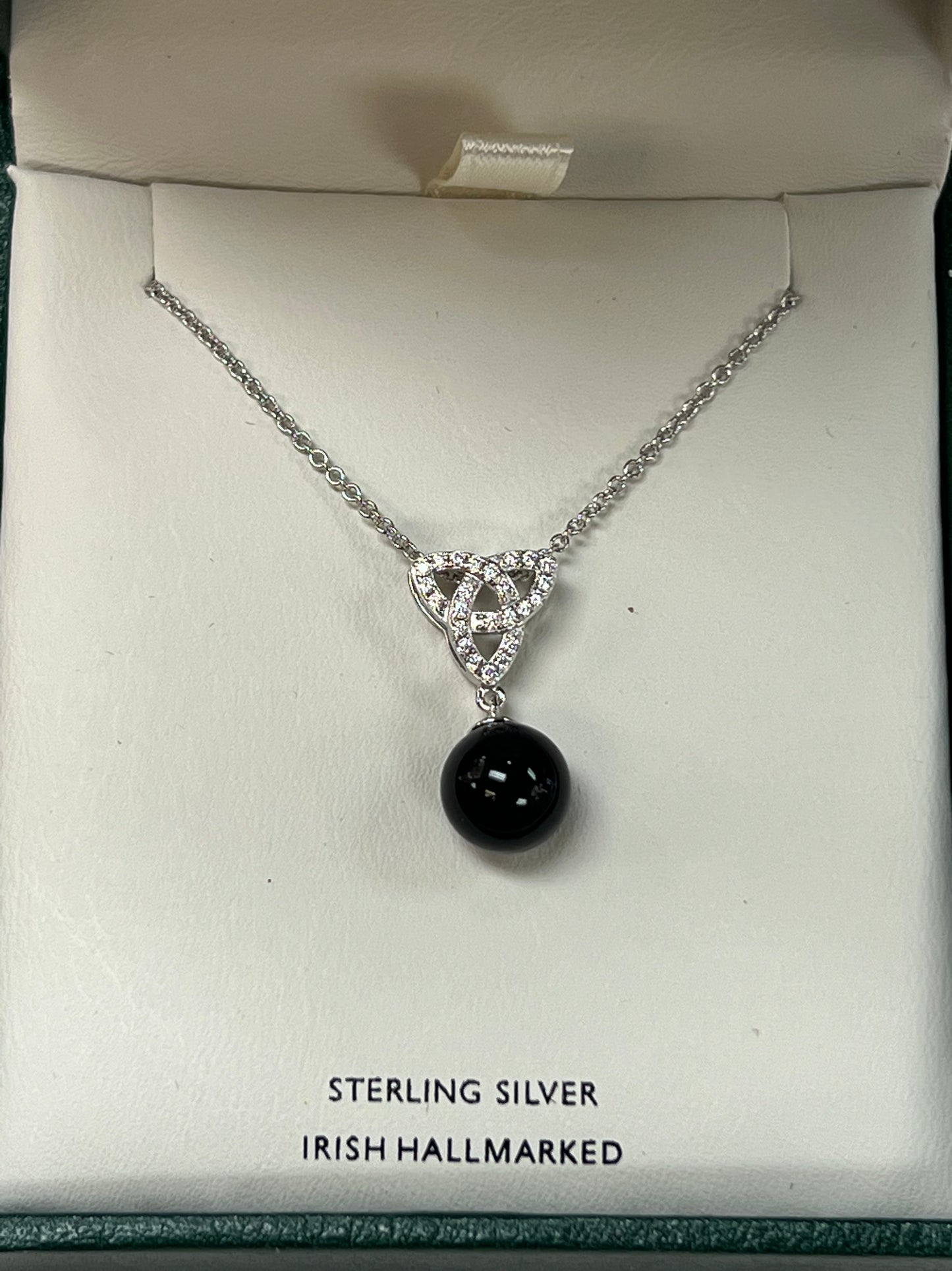 Sterling Silver CZ trinity pendant with Onyx A1191