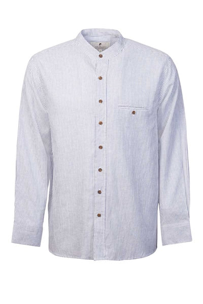 Irish Collarless Linen Grandad Shirt - Navy and White Stripe (LN8)