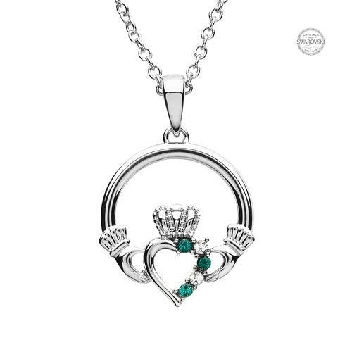 Platinum Plated Green with Claddagh Pendant PP141