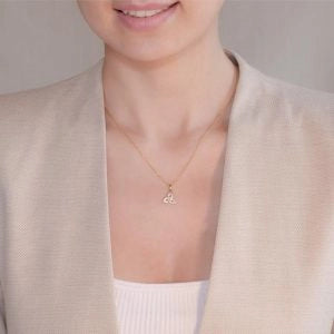 14KT Gold Vermeil Trinity Knot Necklace Studded with White Cubic Zirconias GV14