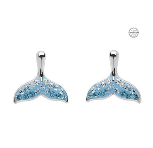 SS Aqua Swarovski Crystal Whale Tail Stud Earrings OC106