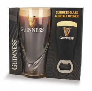 Guinness Ireland label pint glass and bottle opener set