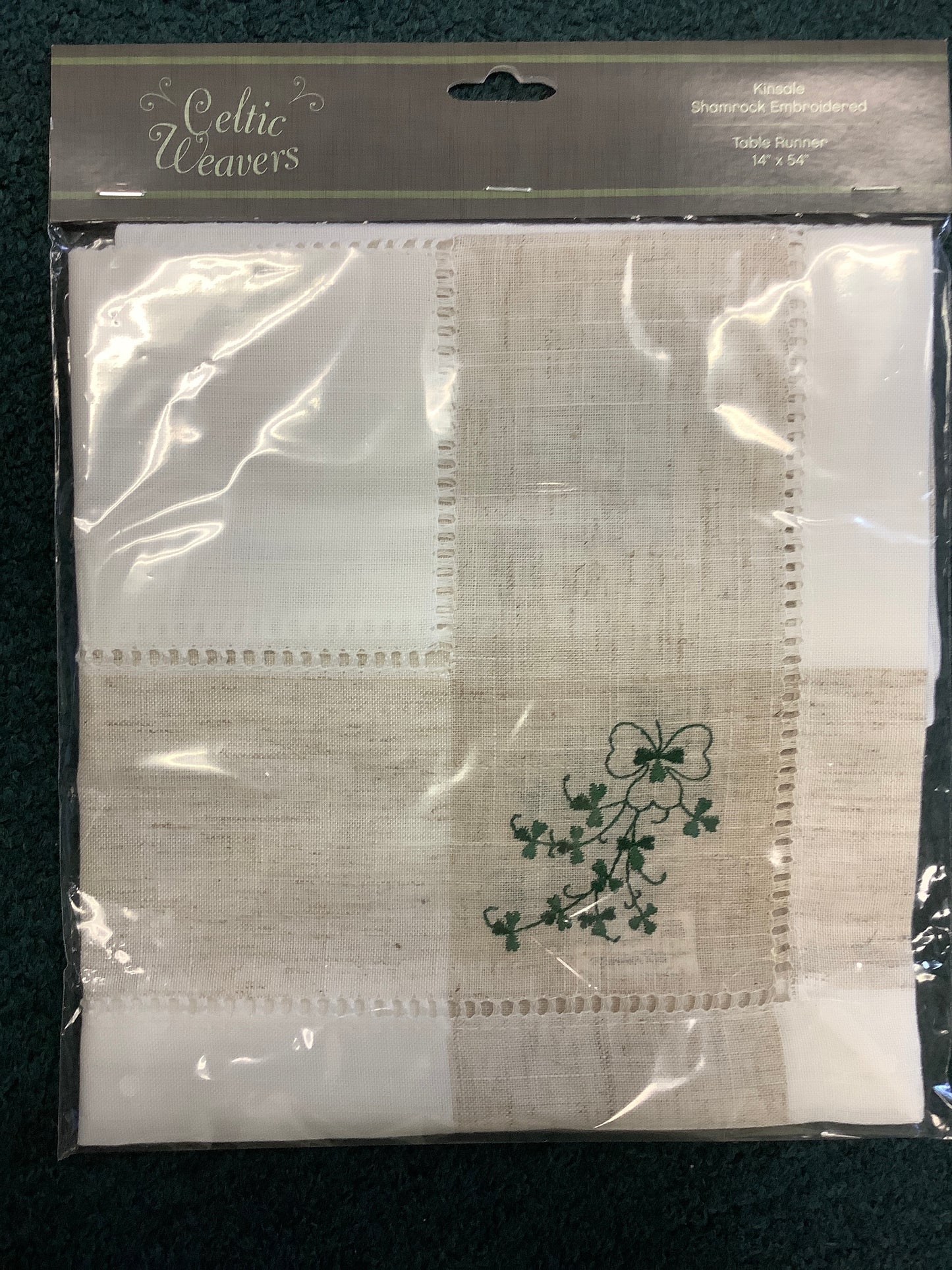 Kinsale shamrock embroidered table runner  14”x54”