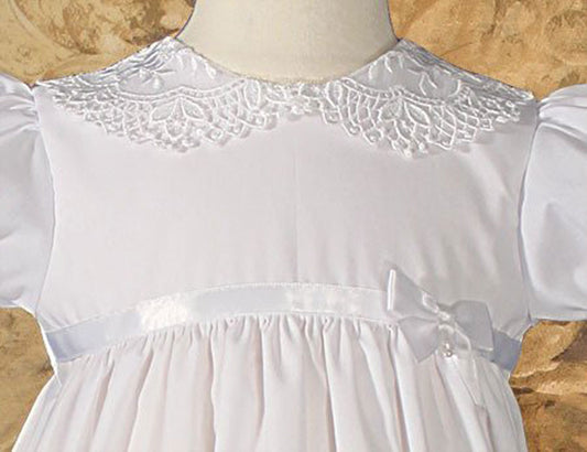 Girls 24″ Poly Cotton Christening Baptism Gown with Lace Collar and Hem PC68GS