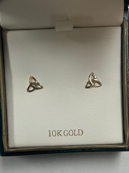 10K GOLD CZ TRINITY KNOT STUD EARRINGS S34155