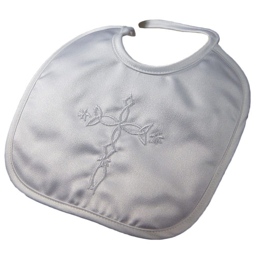 Matte Satin Christening Bib with Embroidered Celtic Cross 2MSCELXB