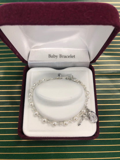 Baby bracelet with pearl and cross BR177D