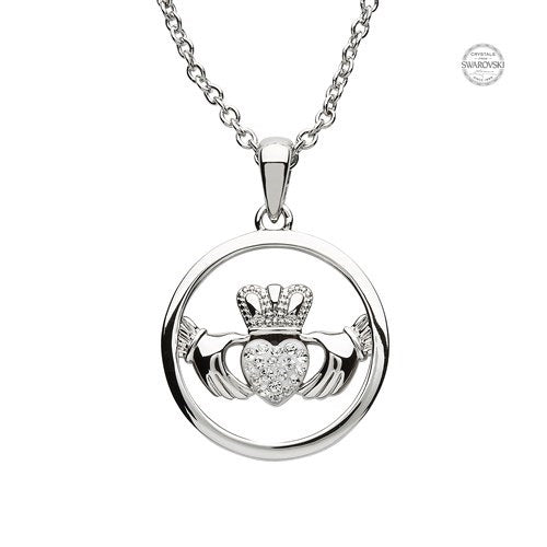 Platinum Claddagh Pendant with Crystal Heart PP161