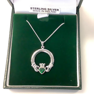 Sterling Silver Claddagh with emerald stone set P218