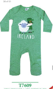Green leprechaun and his sheep baby romper T7609