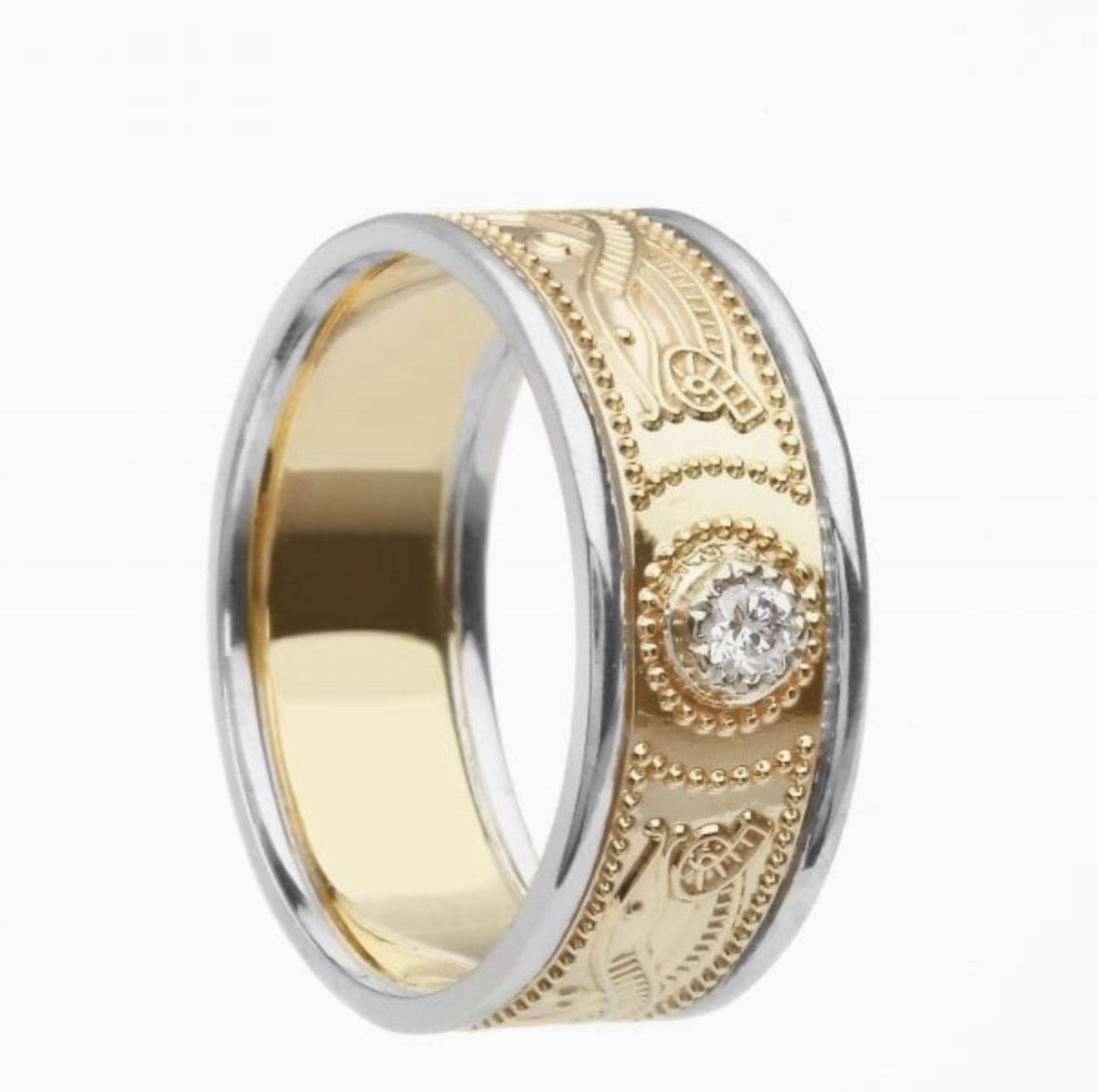 Diamond Set Celtic Warrior ® Sheld Wedding Ring – Medium with Trims