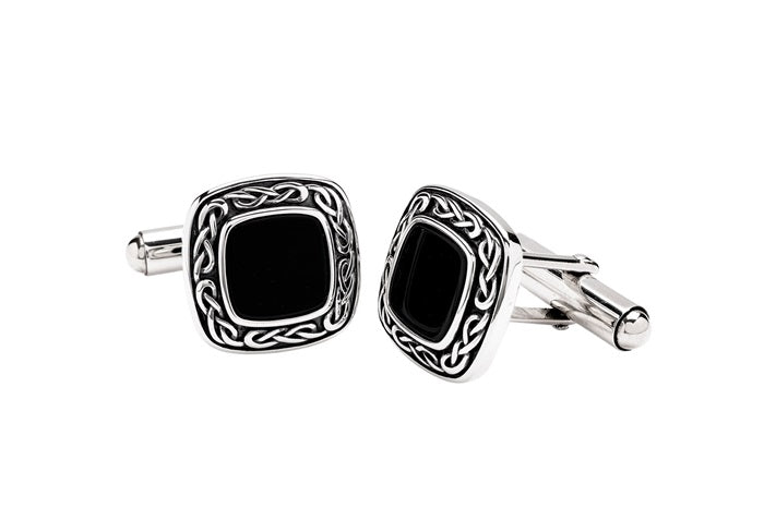 Sterling Silver Gents Onyx Celtic Cufflinks Sky Collection SC2307