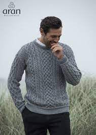 Men’s Aran Sweater ocean grey B420