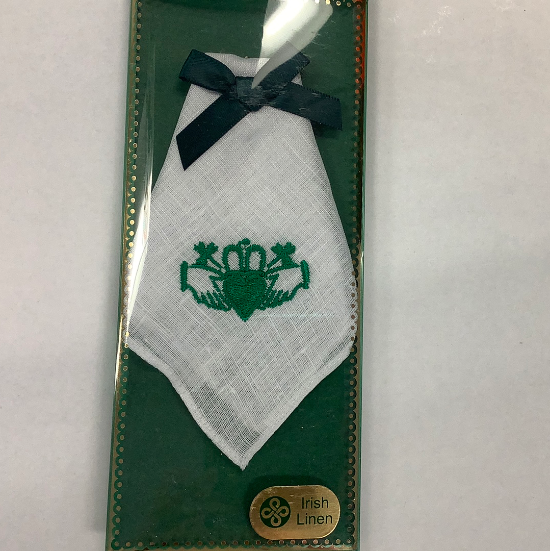 Irish linen hanky with claddagh #LBL0011