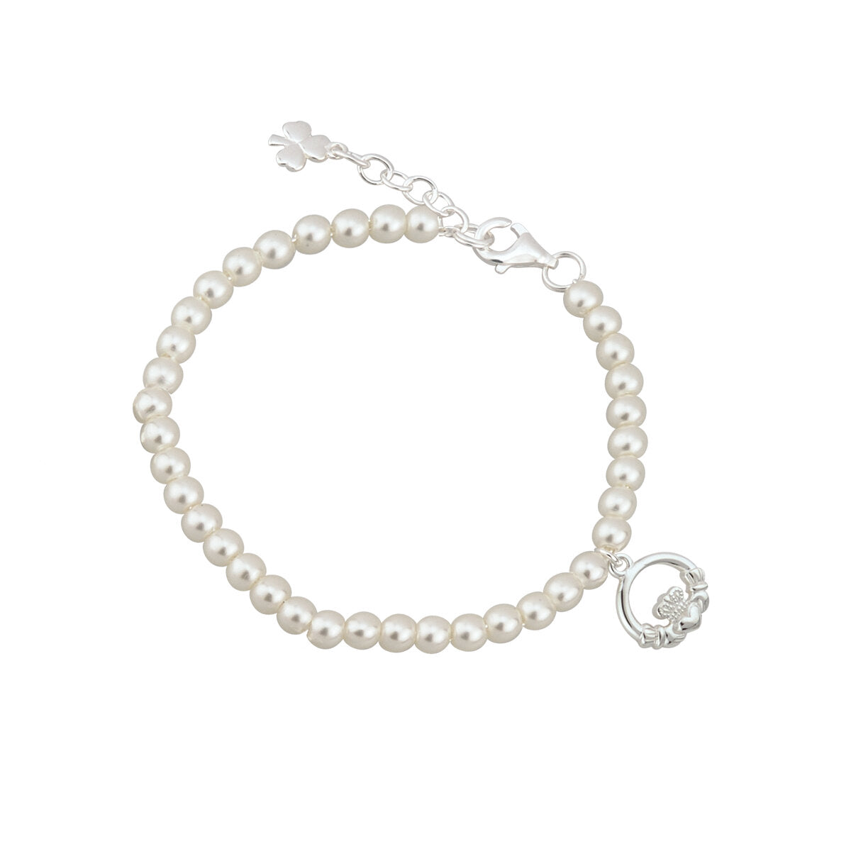 RHODIUM PLATED PEARL CLADDAGH BRACELET Code: S5720