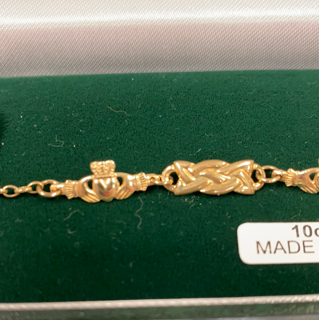 10k facet claddagh Celtic knot bracelet 226bc