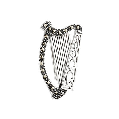 Sterling Silver CONNEMARA MARBLE HARP BROOCH S1990