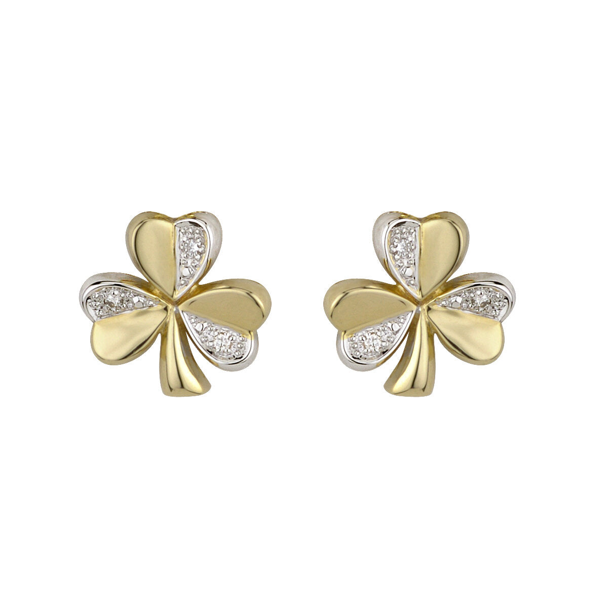 14K TWO TONE DIAMOND SHAMROCK STUD EARRINGS S3124