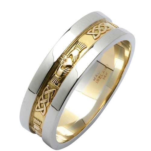 Irish Two Tone Wedding Ring - Corrib Claddagh - 14 Karat