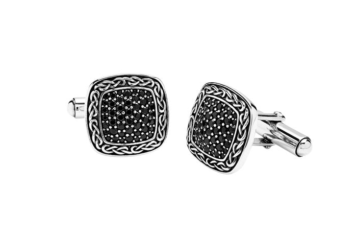 Sterling Silver Gent Black Spinel Cufflinks Water Collection SC2317