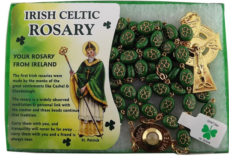 Irish celtic rosary “our lady of knock” with knock water in medal