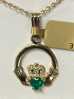 10k Claddagh pendant with emerald 10P602E