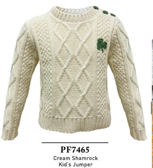 Cream cable aran jumper with shamrock pf7465