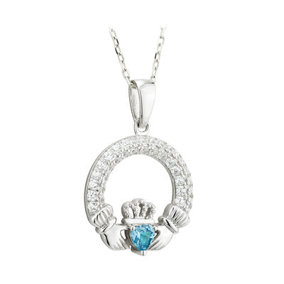 BIRTHSTONE ZIRCONE SILVER CLADDAGH PENDANT March