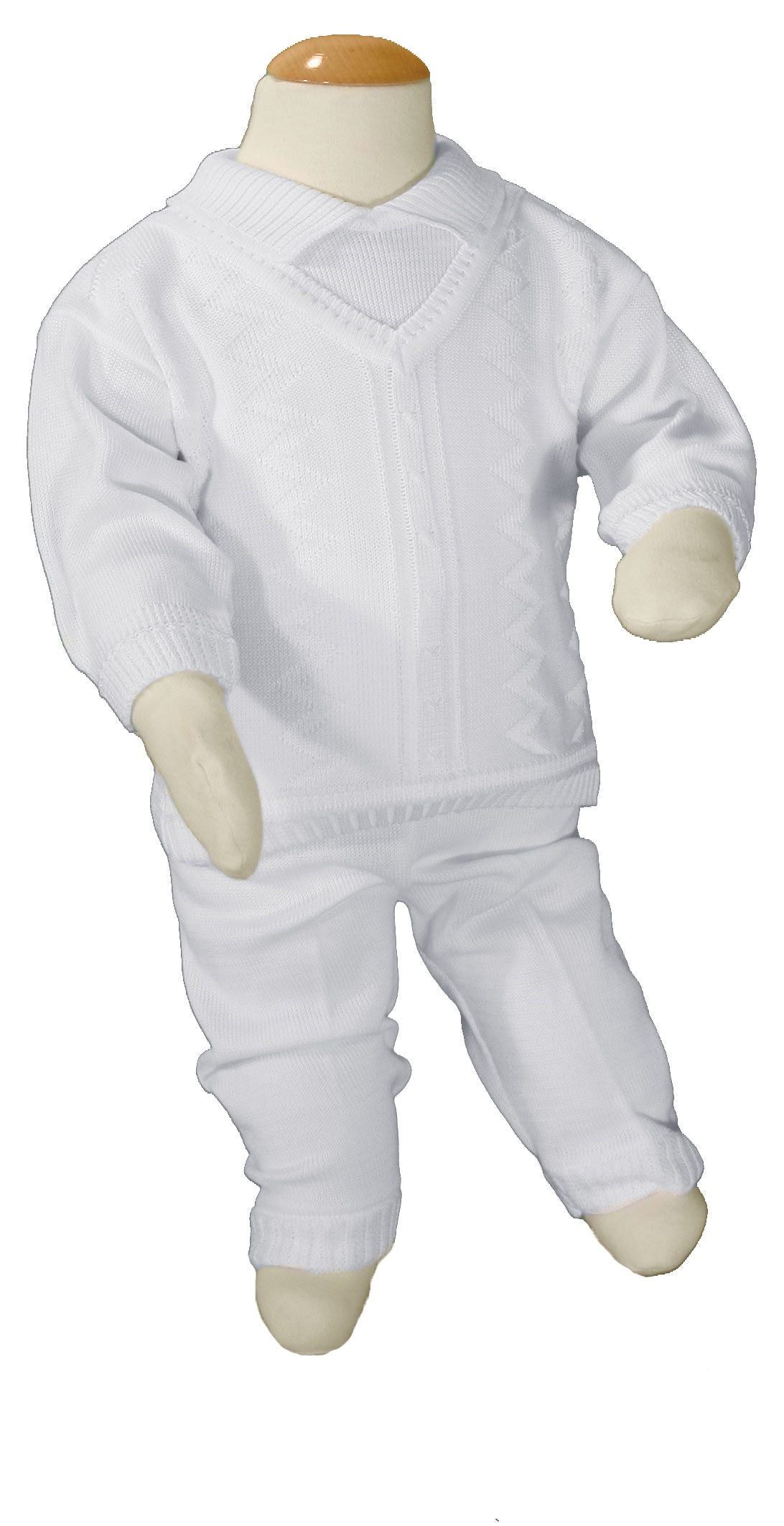 Boys 100% Cotton Knit Two Piece White Christening Baptism Outfit