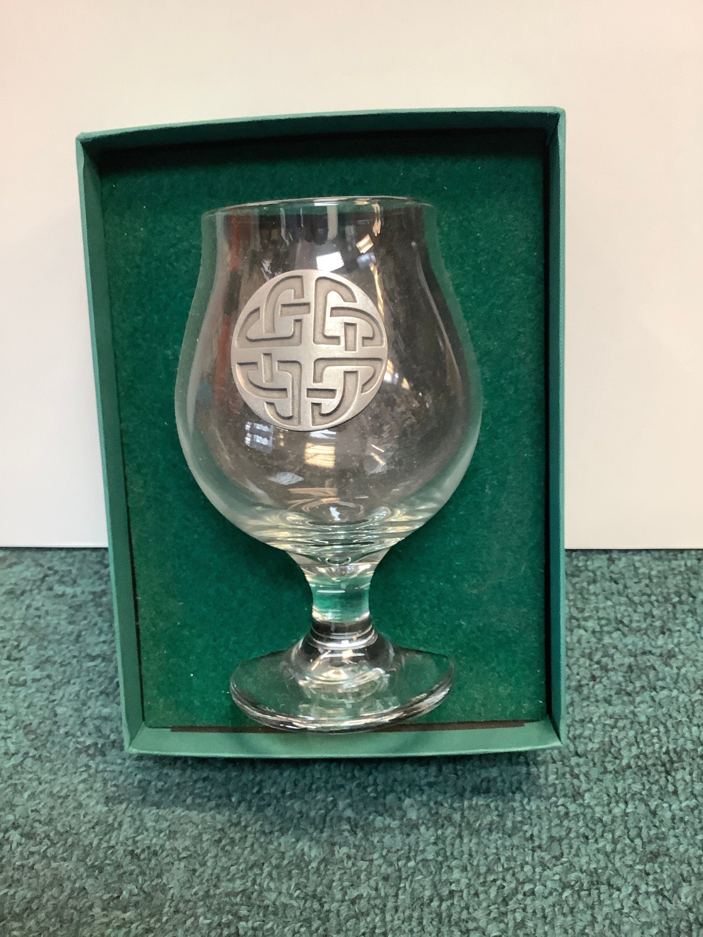 Robert Emmett Celtic knot pewter Belgian style beer glass