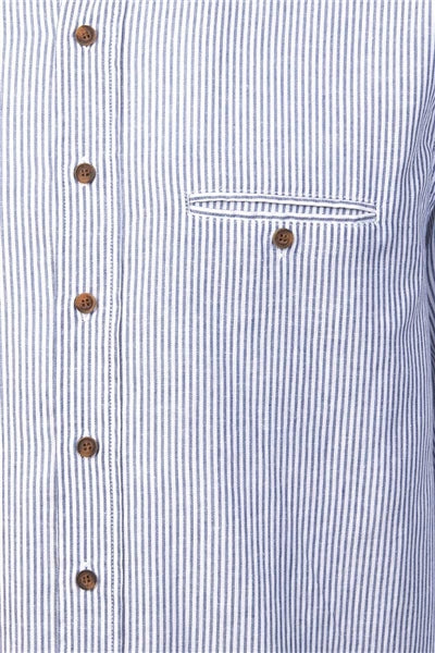 Irish Collarless Linen Grandad Shirt - Navy and White Stripe (LN8)