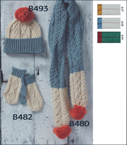 Childrens Color Block knitted hat , Scarf, Mittens - Mer. Mist
