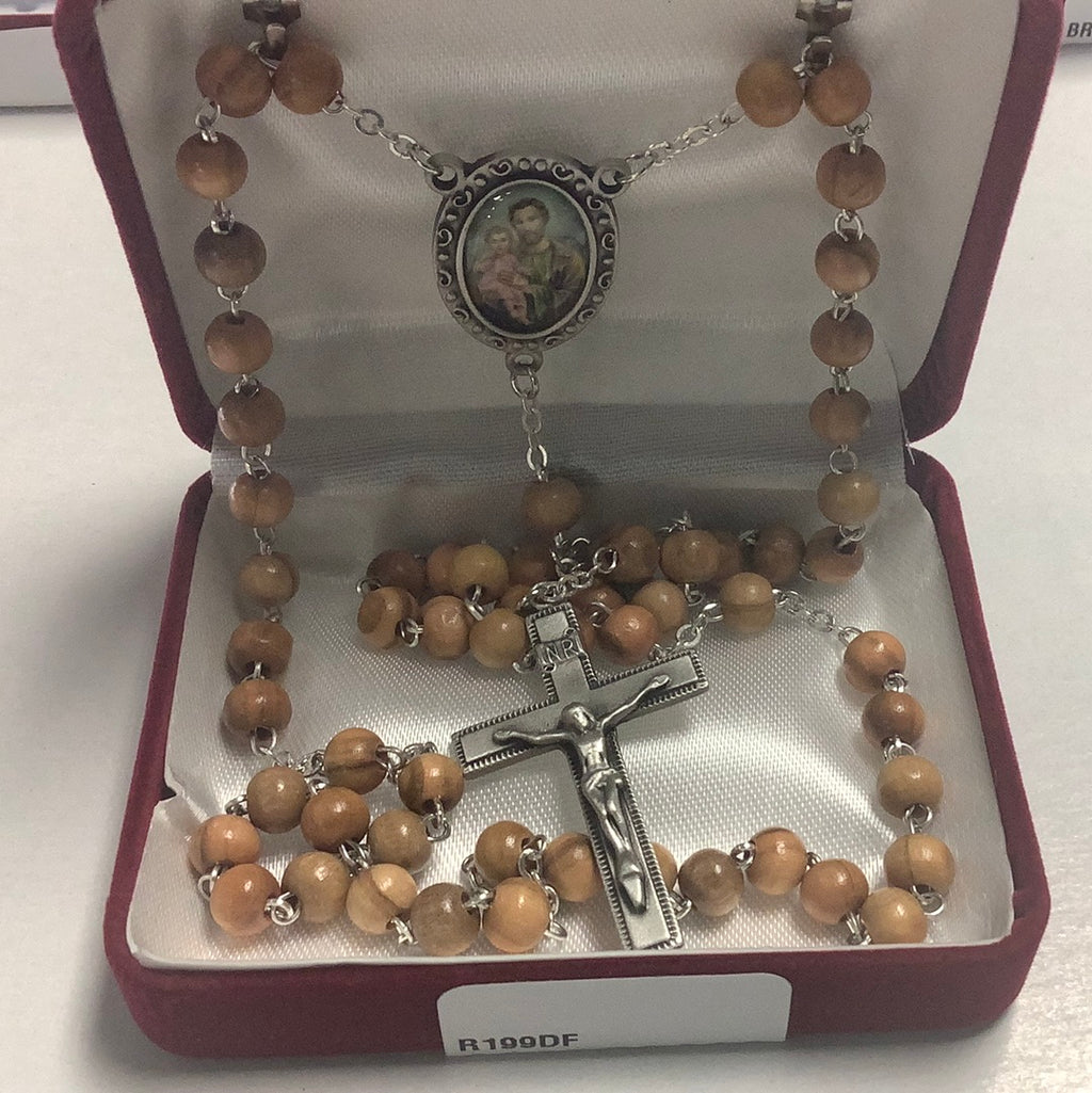 Olive wood rosary with St Joseph medal R199DF