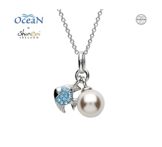 SS Aqua Fish and Pearl Pendant OC42