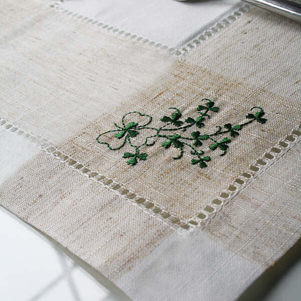 Kinsale shamrock embroidered table runner 14”x72”