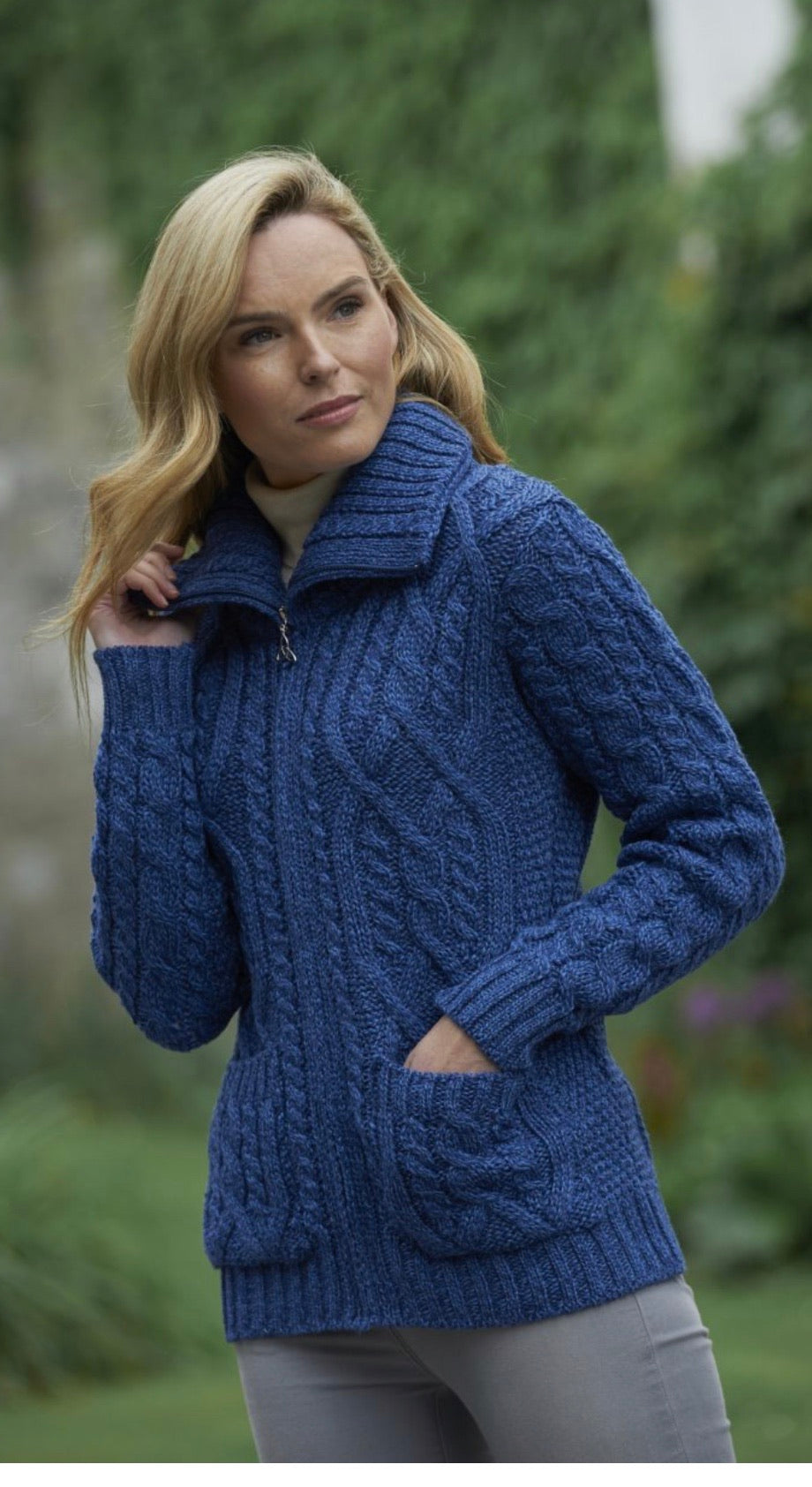 DOUBLE COLLAR CARDIGAN WITH POCKETS X4274 blue marl