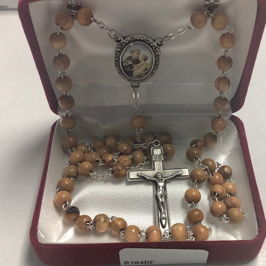 Olive wood rosary St Anthony medal R184DF
