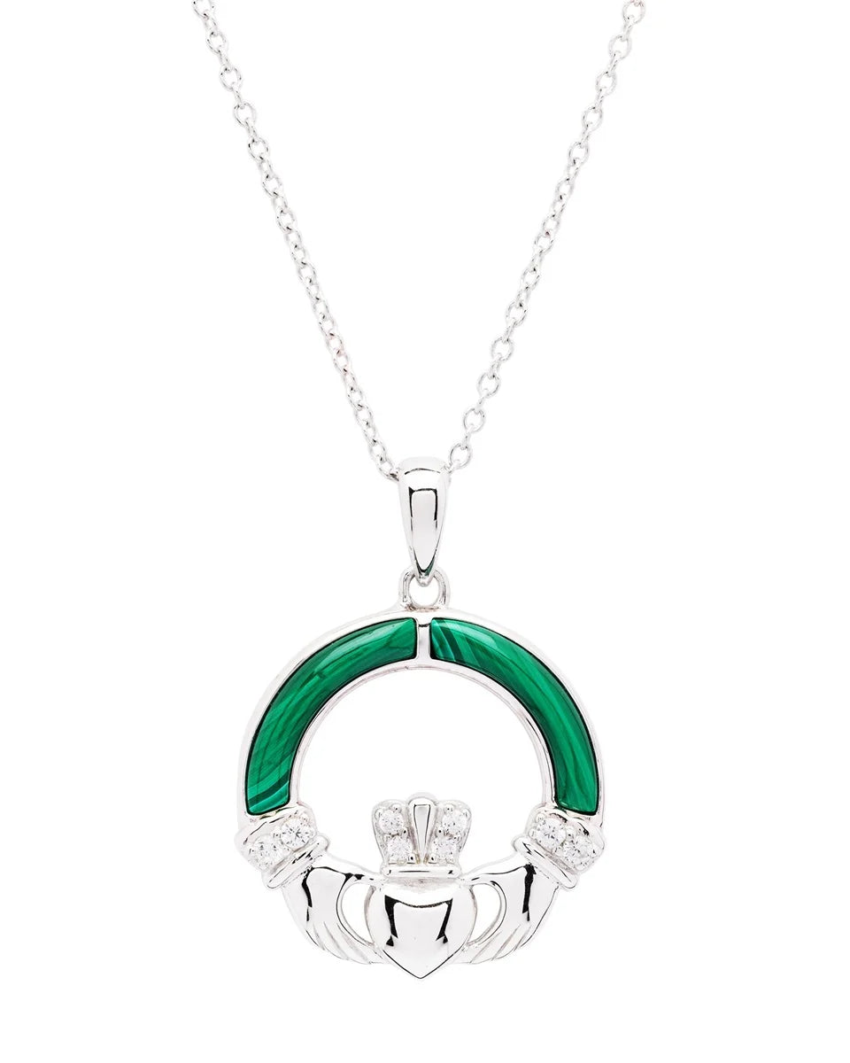 Sterling Silver Claddagh with Malachite Pendant SP2329 Made By Shanore