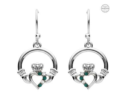 Platinum Claddagh Earrings with Stones PP168
