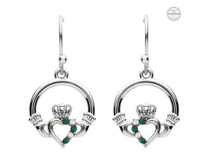 Platinum Claddagh Earrings with Stones PP168