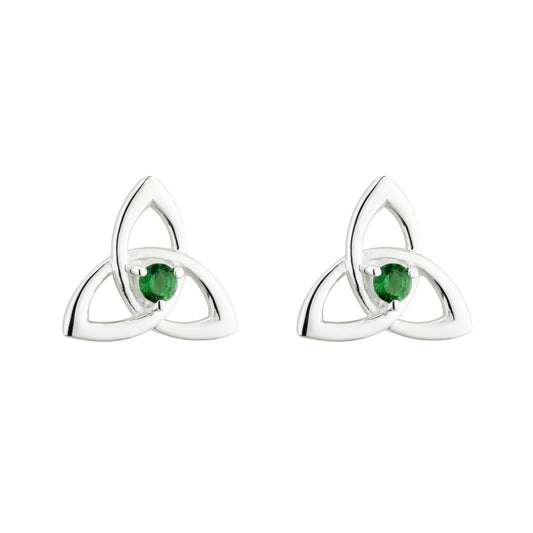 SILVER GREEN CRYSTAL TRINITY KNOT STUD EARRINGS S33767