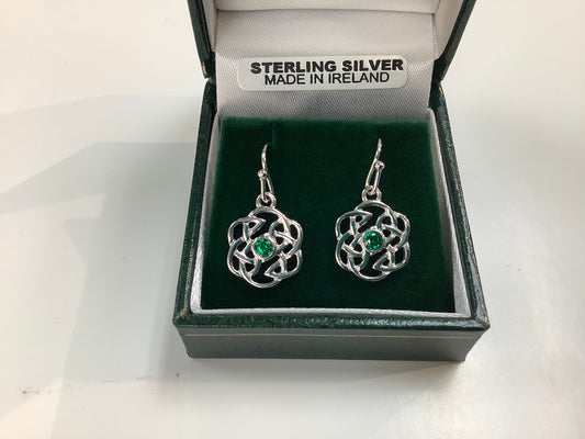 Emerald Set Silver Celtic Drop Earrings D110E-S