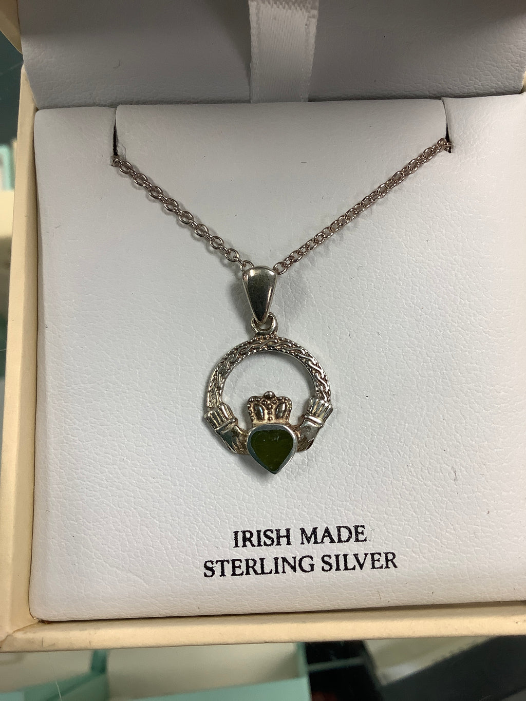 Silver Claddagh Pendant with Connemara Marble Heart