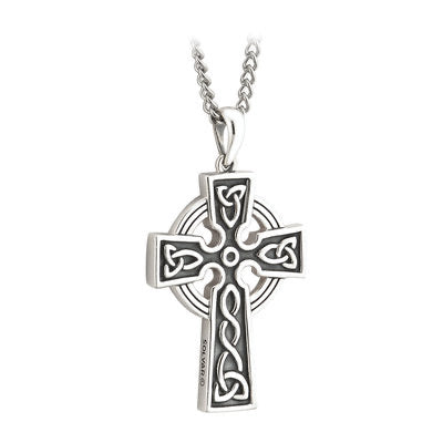 SILVER DOUBLE SIDE OXIDISED CROSS ON STEEL CHAIN S44865