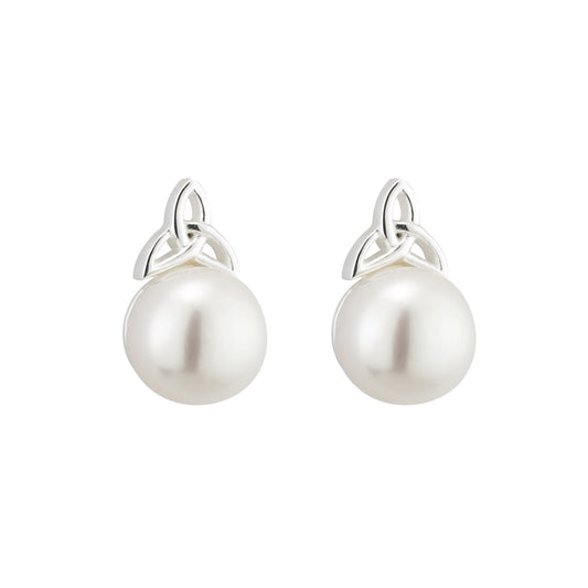 PEARL SILVER TRINITY KNOT STUD EARRINGS S33774