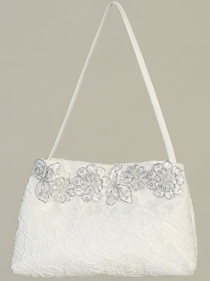 Lace purse with silver floral trim CP25