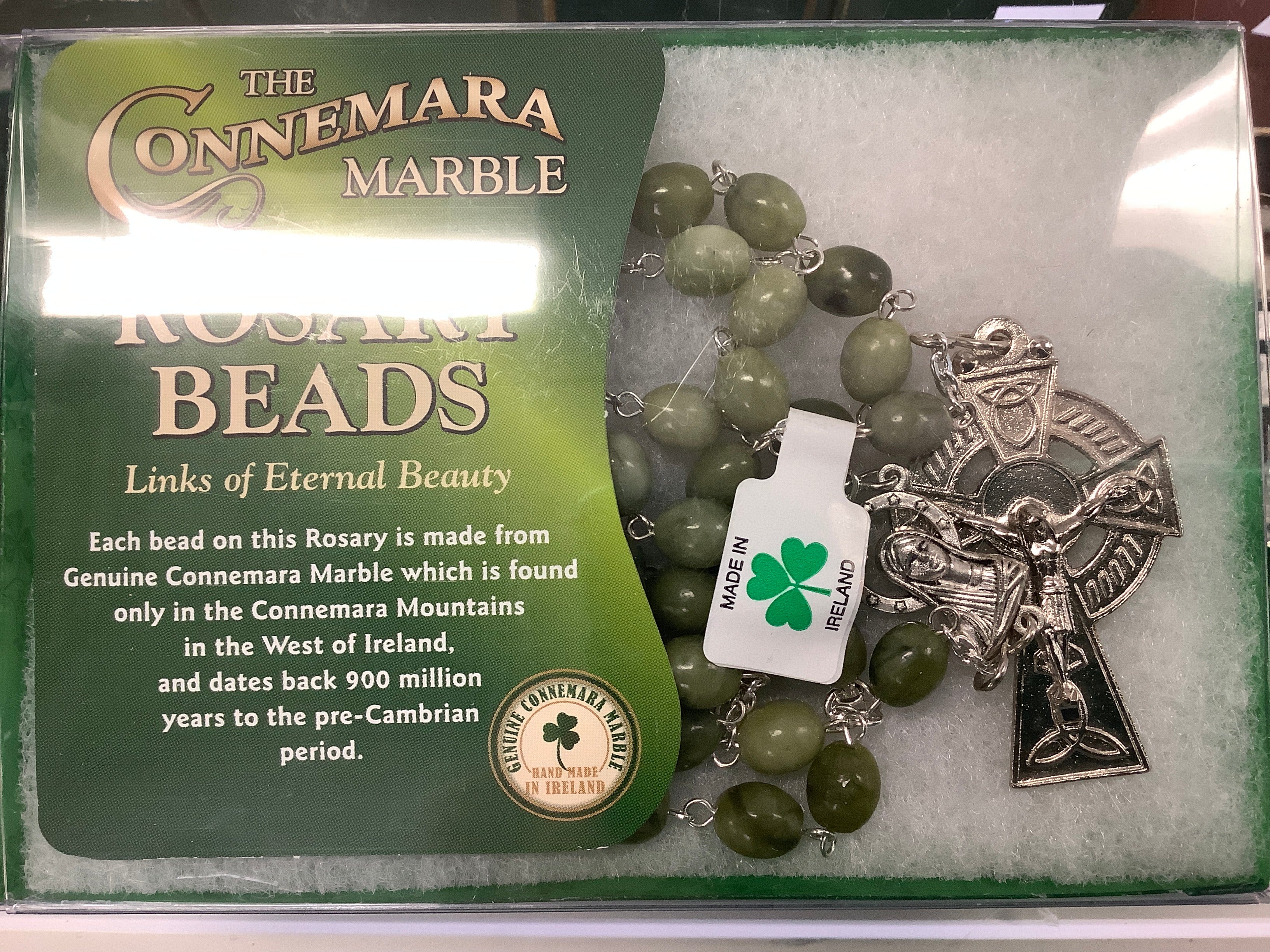 Genuine Connemara marble rosary c300 our lady medal