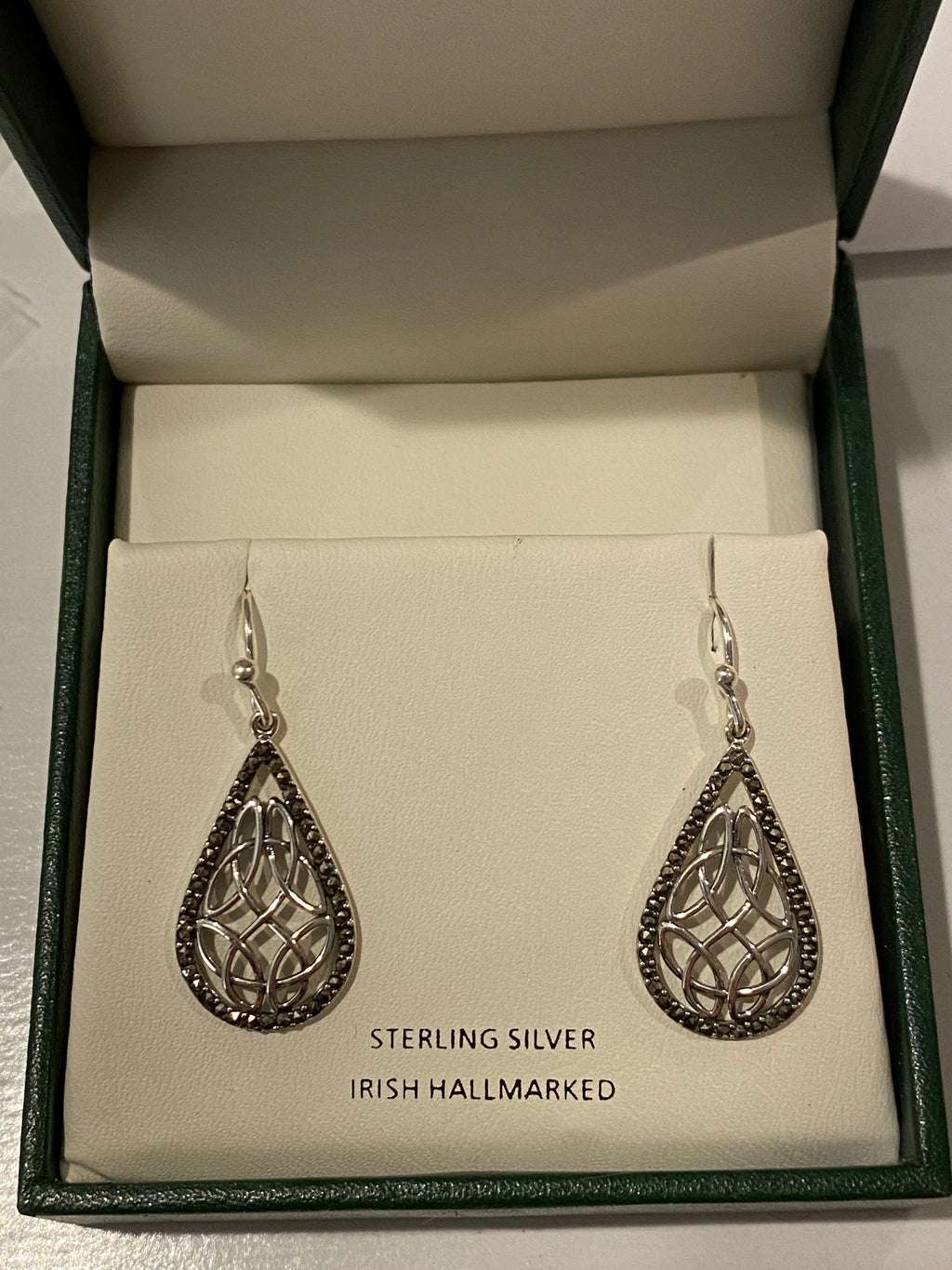 Sterling silver pear shape marcasite drop earrings A2005