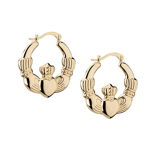 14K GOLD CLADDAGH CREOLE EARRINGS S3056